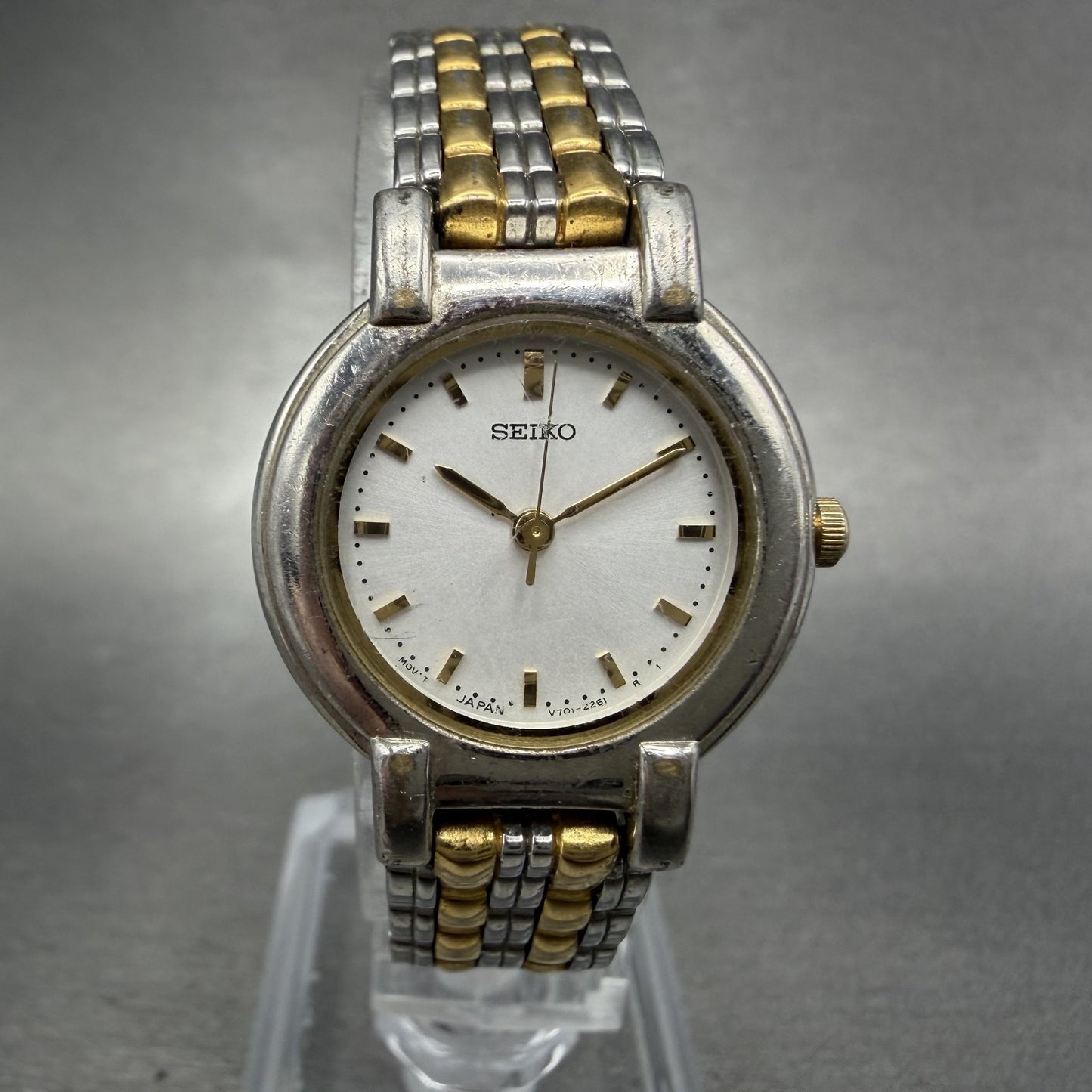 Seiko Watch Women 24mm Silver Dial Two Tone Round V701-1791 New Battery0