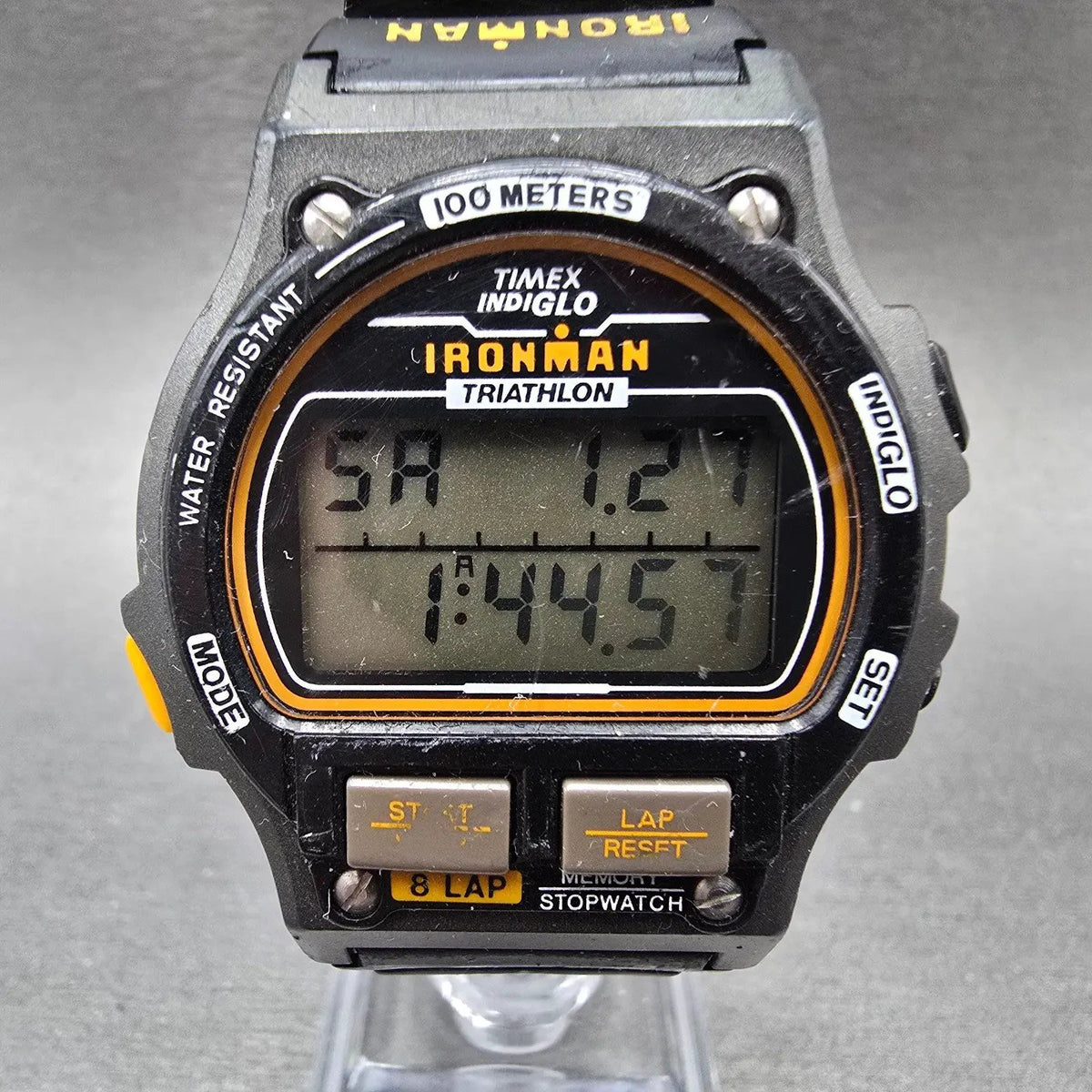 Timex Ironman Watch Men 39mm Gray Black Alarm Chronograph New Battery Vintage JL0