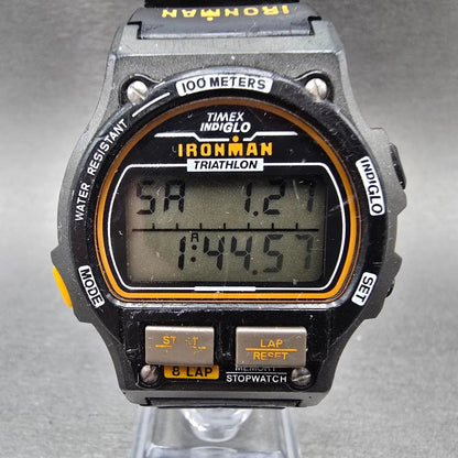 Timex Ironman Watch Men 39mm Gray Black Alarm Chronograph New Battery Vintage JL0