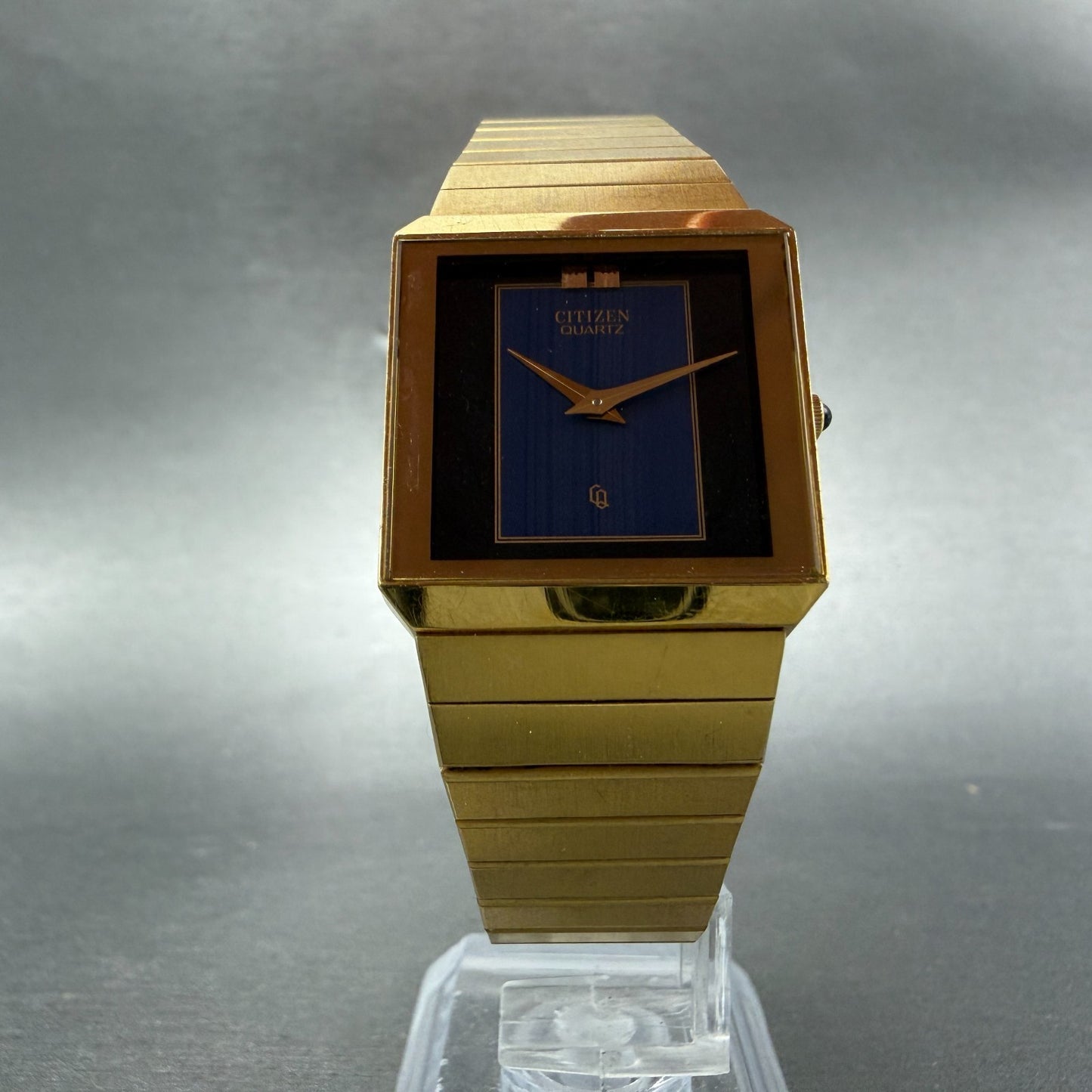 Citizen CQ Tank Watch Unisex 25mm Blue Dial Gold Tone Rectangle New Battery5