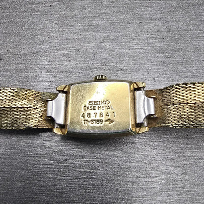 Seiko Watch Women 15mm Gold Dial Gold Tone Rectangle 11-3189 Vintage Works11