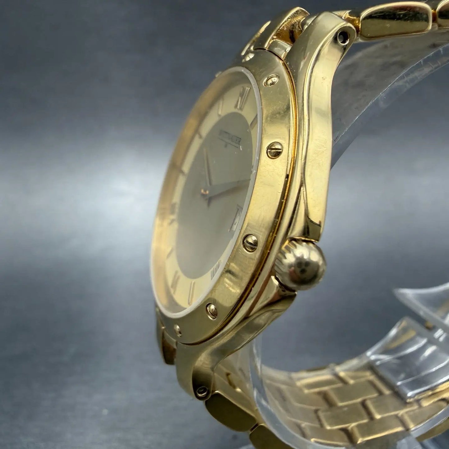 Wittnauer Watch Men 35mm Gold Dial Gold Tone Date Round JV8223 9514 PARTS3