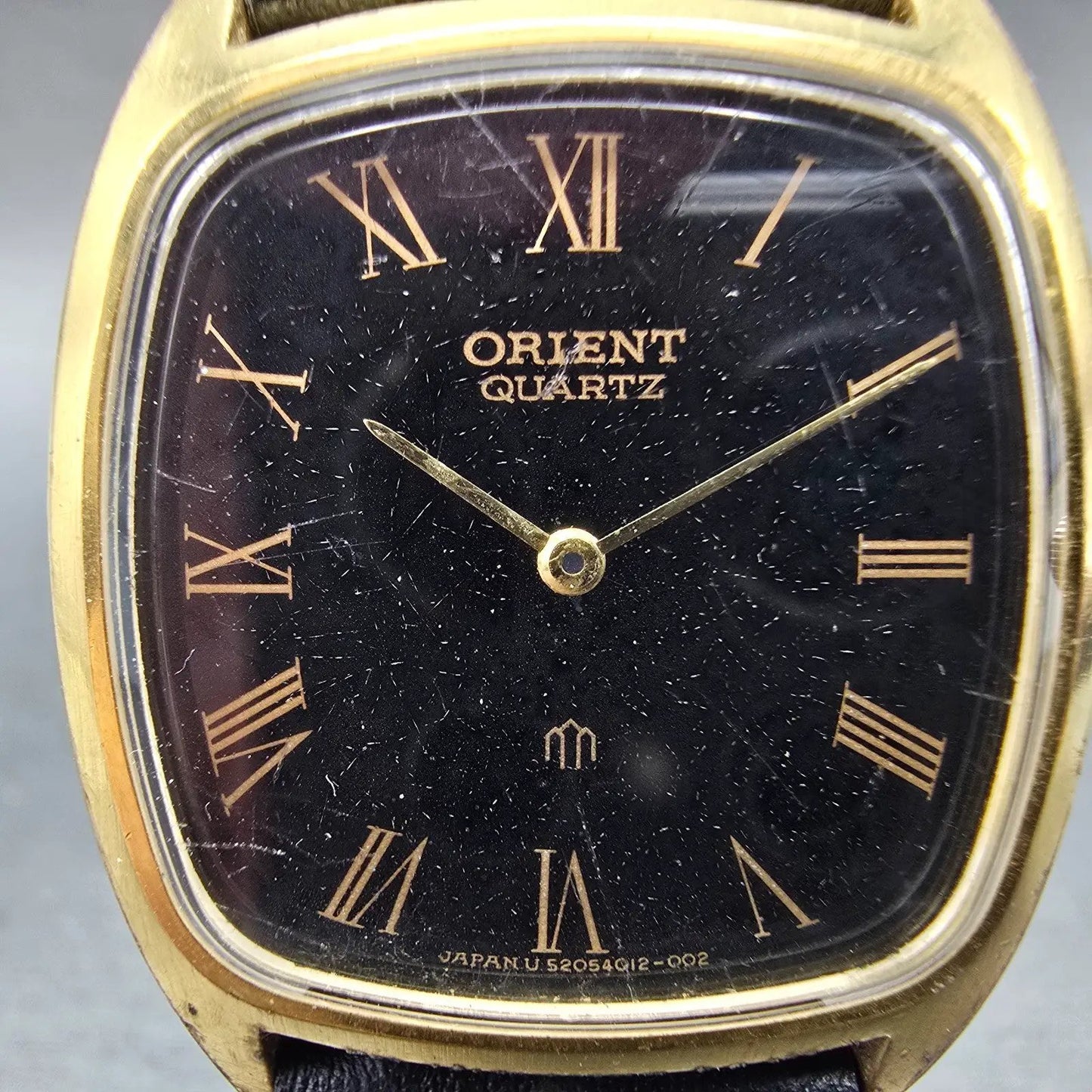 Orient Watch Men 31mm Black Dial Gold Tone Rectangle I520401-20 New Battery1