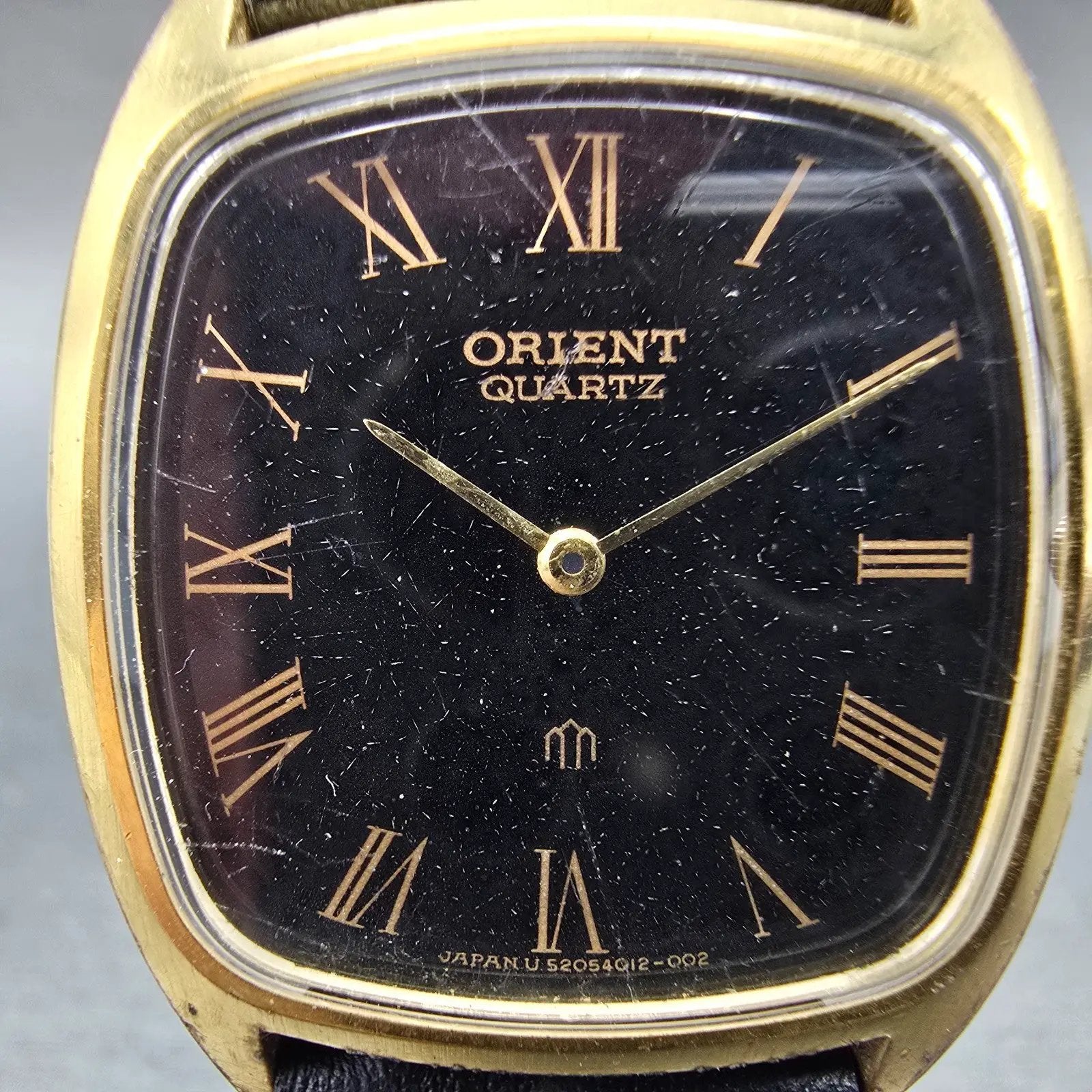 Orient Watch Men 31mm Black Dial Gold Tone Rectangle I520401-20 New Battery1