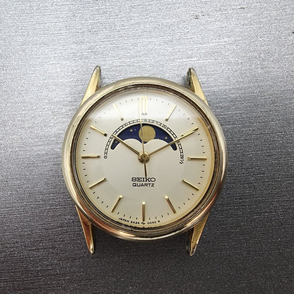 Seiko Moon Phase Watch Women 24mm White Dial Gold Tone Round 2A240048 PARTS0