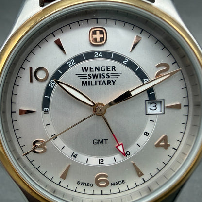 Wegner Swiss Military GMT Watch Men 42mm Silver Dial Two Tone Date 79306C NewBat1