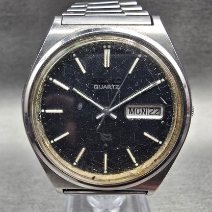 Seiko SQ Watch Men 37mm Black Dial Silver Tone Daydate Round 7546-8049 New Batt0