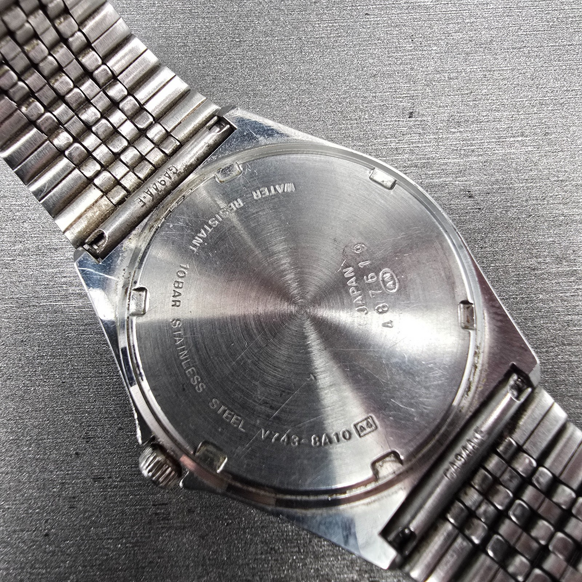 Seiko Alba Watch Men 36mm Luminous Dial Silver Tone Daydate V743-8A10 New Batt F10