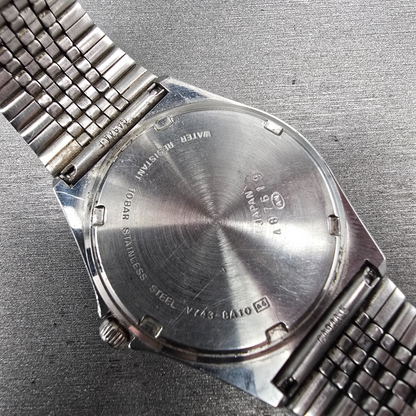 Seiko Alba Watch Men 36mm Luminous Dial Silver Tone Daydate V743-8A10 New Batt F10