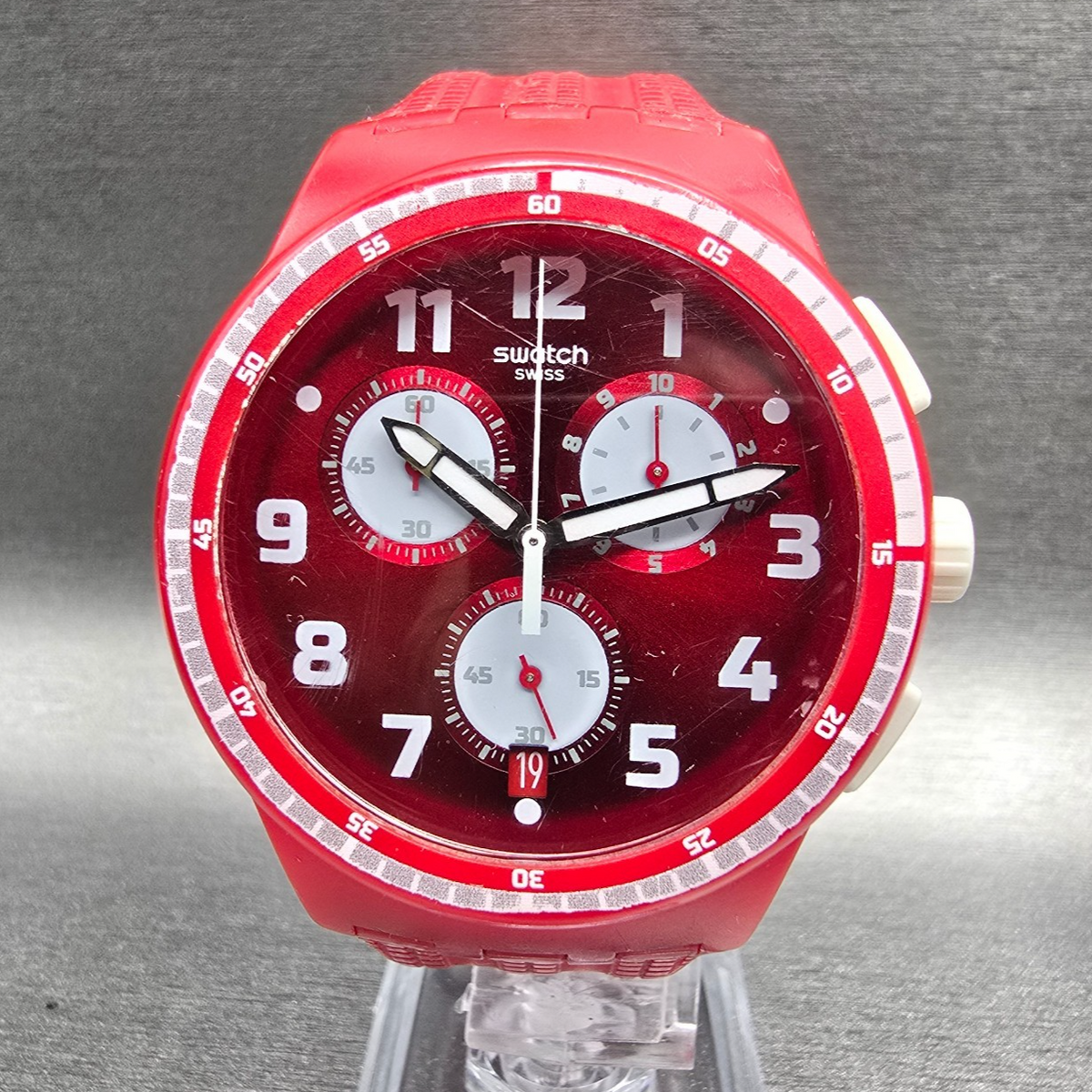 Swatch Spremuta Watch Men 42mm Red White Chronograph Date SUSR403 New Battery0