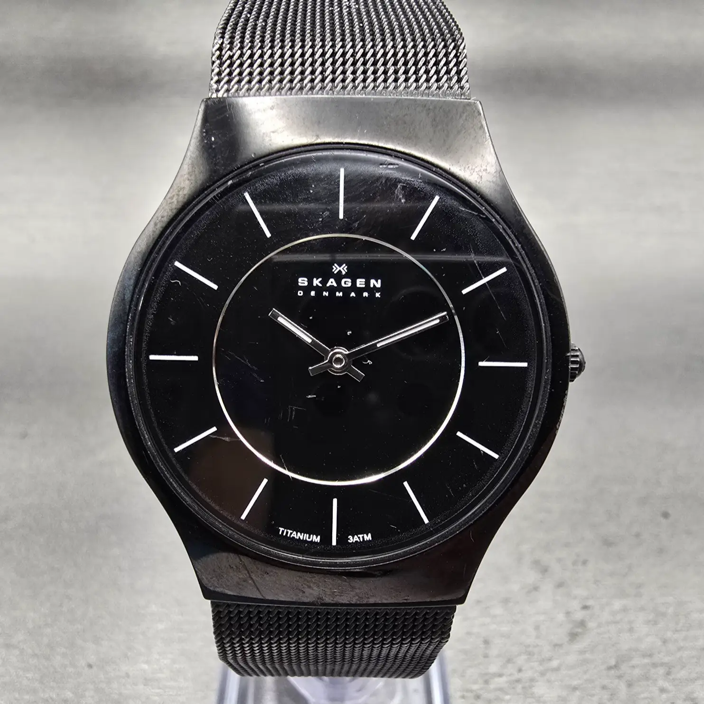 Skagen Watch Men 34mm Black Dial Black Tone Titanium Round 233LTMB New Battery0