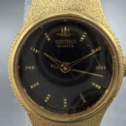 Seiko Watch Women 18mm Black Dial Gold Tone Round V401-0250 New Battery1