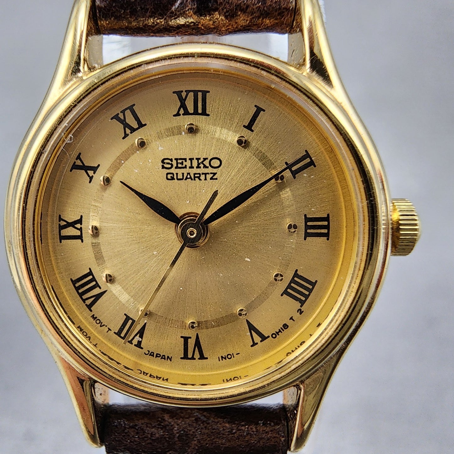 Seiko Watch Women 20mm Gold Dial Gold Tone Round 1N010E10 New Battery1