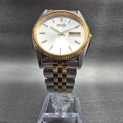 Seiko President Watch Men 36mm Silver Dial Two Tone Daydate 7N43-8111 New Batt m5
