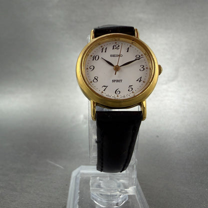 Seiko Spirit Watch Women 24mm White Dial Gold Tone Round 1F21-0H70 New Battery 45