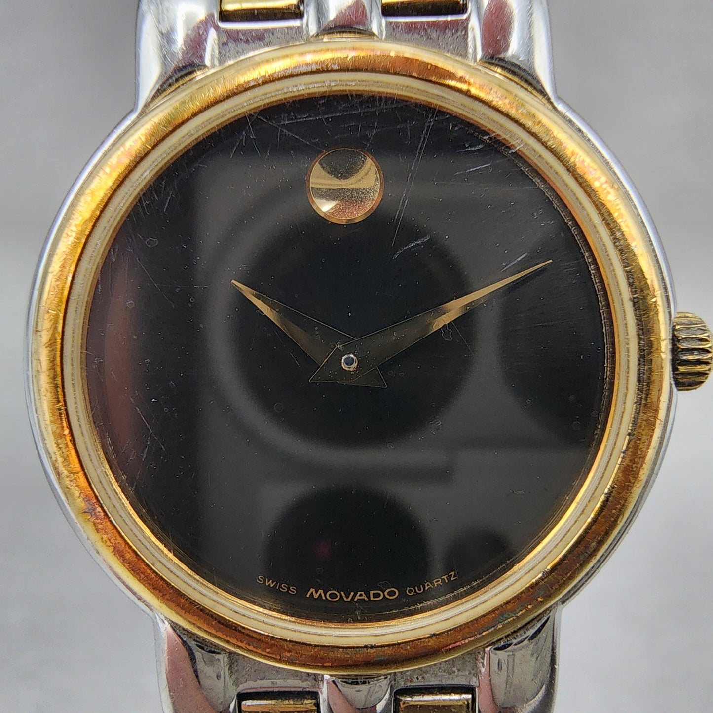 Movado Museum Watch Women 24mm Black Dial Two Tone Round 81.25.825 New Battery1