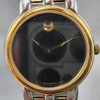 Movado Museum Watch Women 24mm Black Dial Two Tone Round 81.25.825 New Battery1
