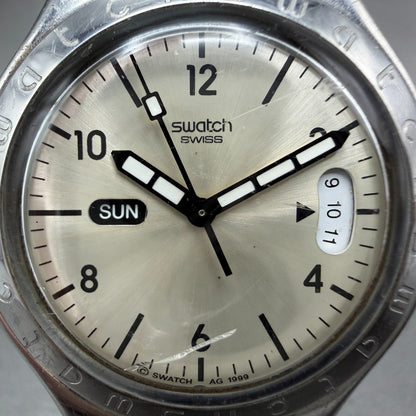 Swatch irony Big Landscape Watch Unisex 37mm White Dial Steel YGS715 New Battery1