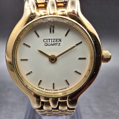 Citizen Watch Women 22mm Cream Dial Gold Tone Round 1020-S54554 New Battery KLD1