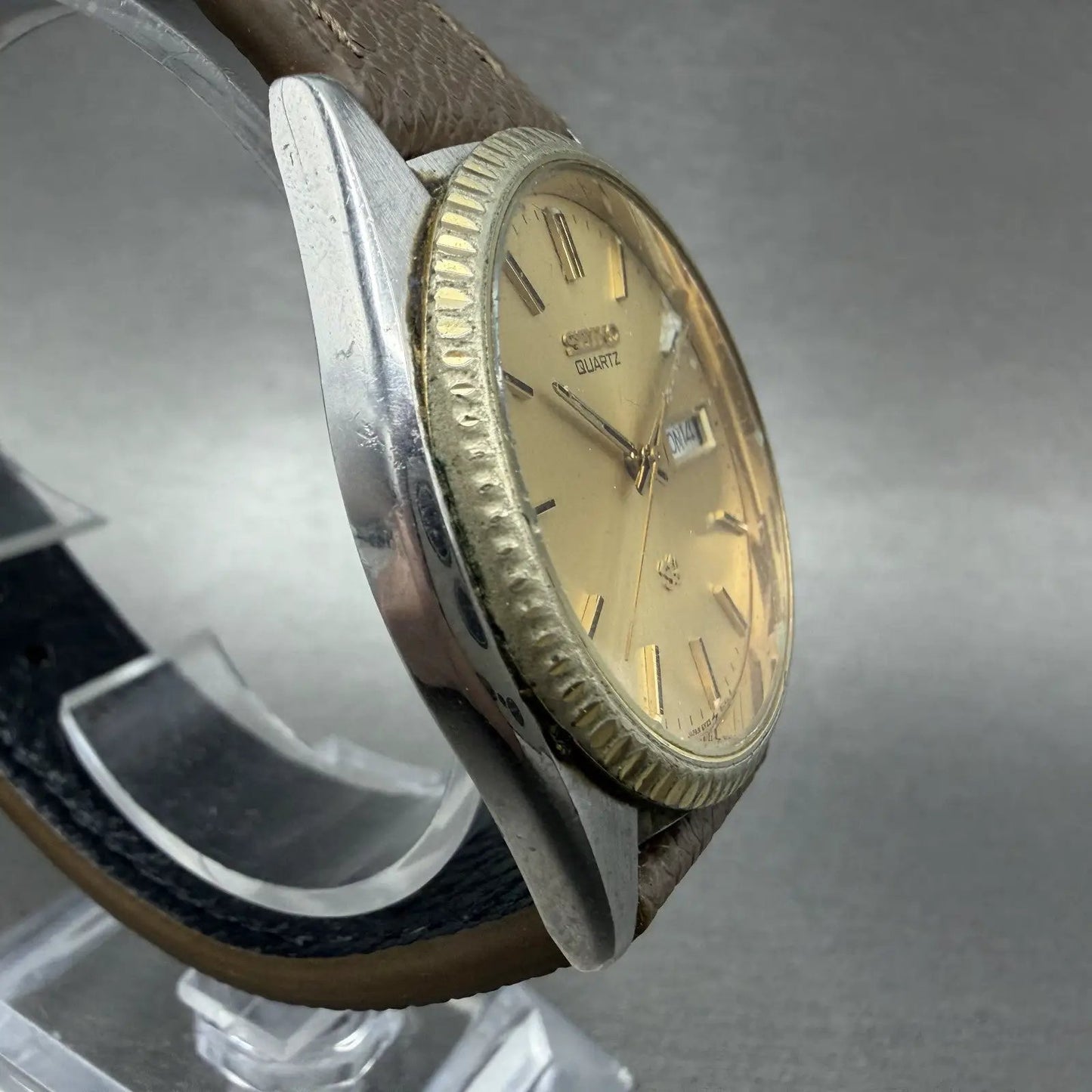 Seiko SQ President Watch Men 36mm Gold Dial Two Tone Daydate Round 5Y238A69 A13