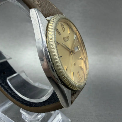 Seiko SQ President Watch Men 36mm Gold Dial Two Tone Daydate Round 5Y238A69 A13
