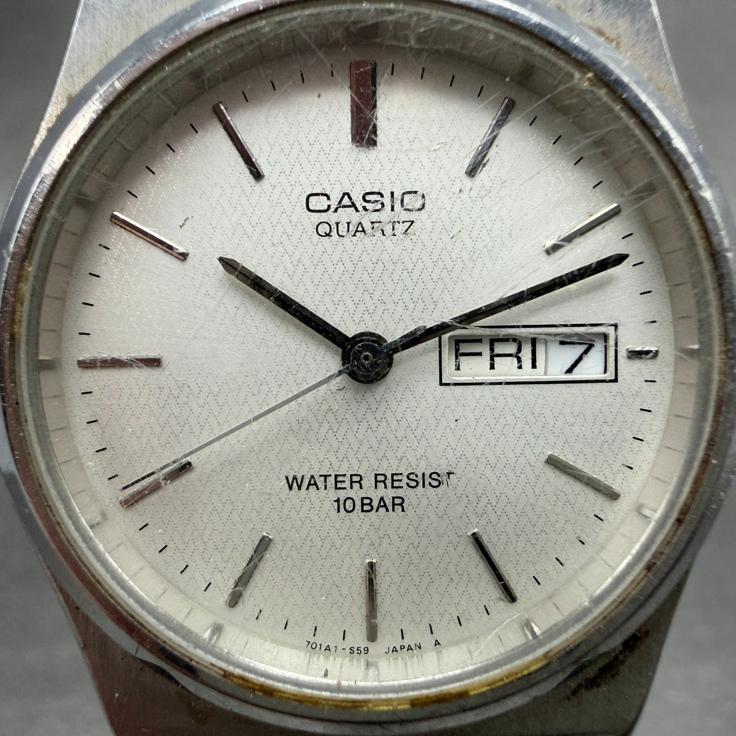Casio Watch Men 34mm Silver Dial Silver Tone Daydate Round MMW-80 PARTS2