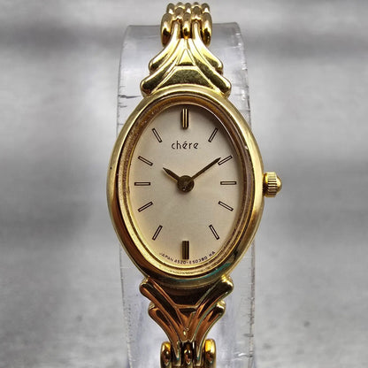 Citizen Chere Watch Women 15mm Champagne Dial Gold Tone Oval 4520-E50366 New Bat0