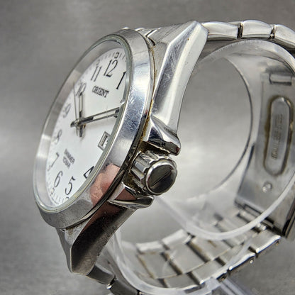 Orient Swimmer Watch Men 36mm White Dial Silver Tone Date Round New Battery ABC2