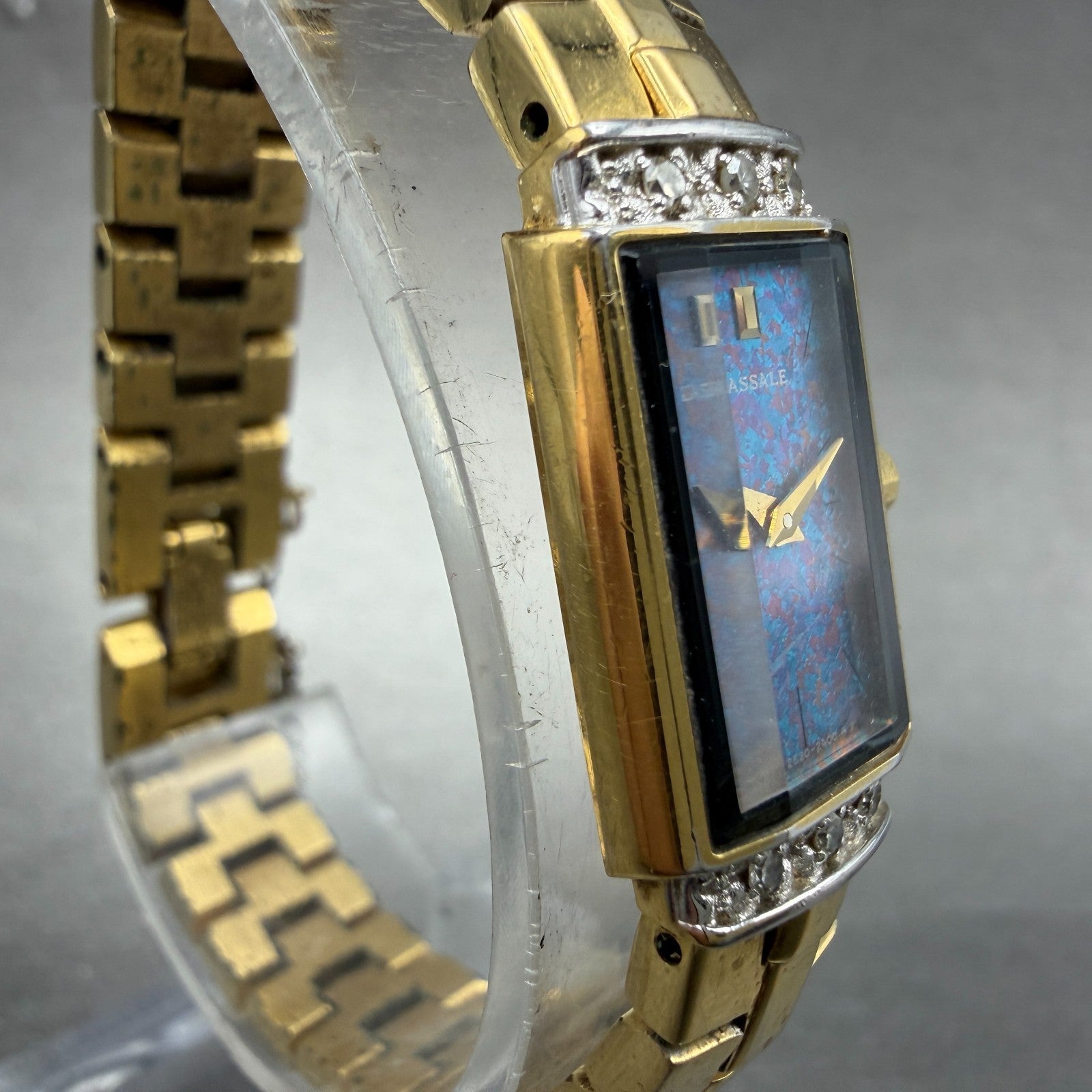 Seiko Lassale Tank Watch Women 13mm Blue Dial Gold Tone 2E20-6899 New Battery AB3