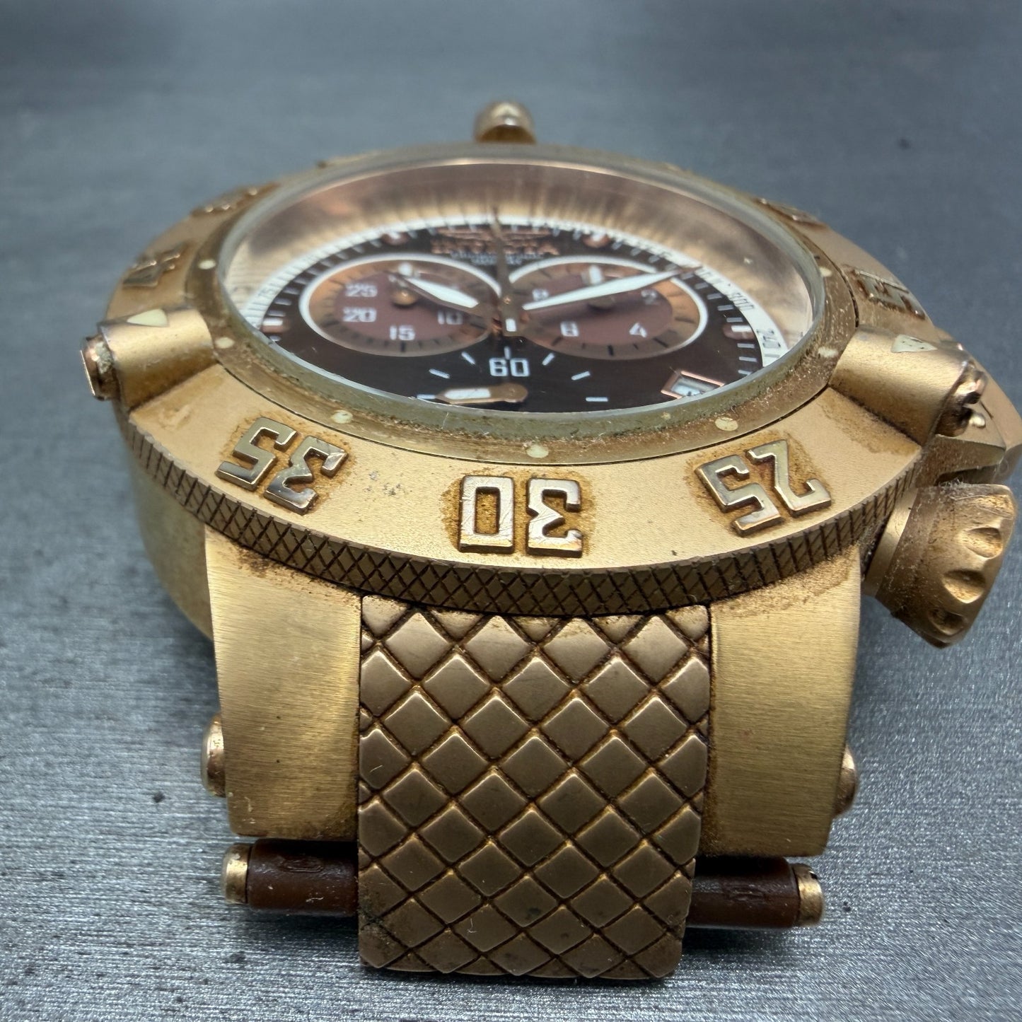Invicta Sub Aqua Noma III Chrono Watch Men 50mm Brown Dial Rose Gold Date Newbat2