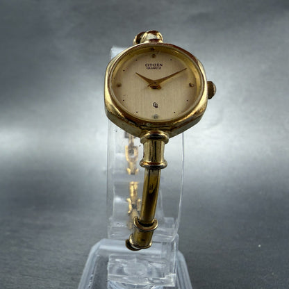 Citizen CQ Watch Women 20mm Champagne Dial Gold Tone Round 4-102568 New Battery5
