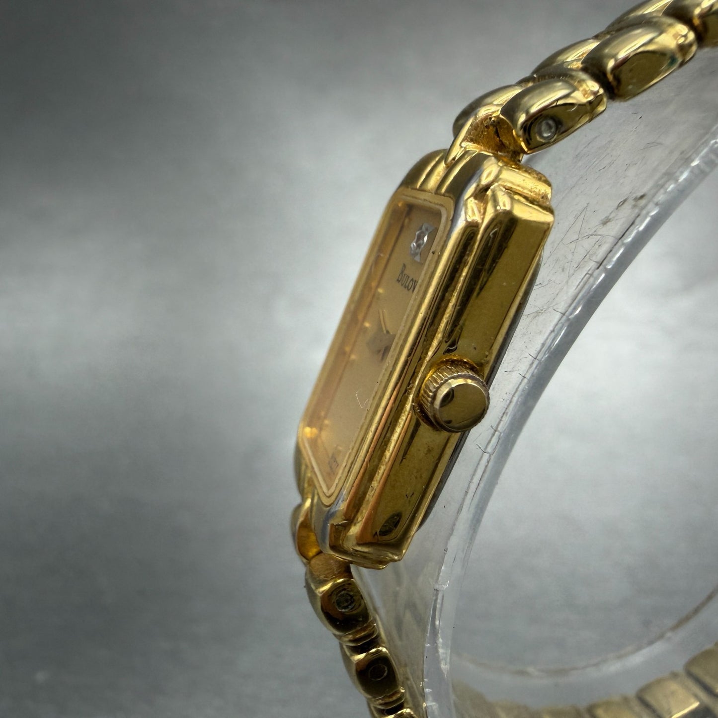 Bulova Tank Watch Women 14mm Champagne Dial Gold Tone Rectangle 97P77 NewBattery2