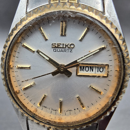 Seiko Watch Women 24mm Silver Dial Two Tone Daydate Round 7N83-0049 New Batt JP51