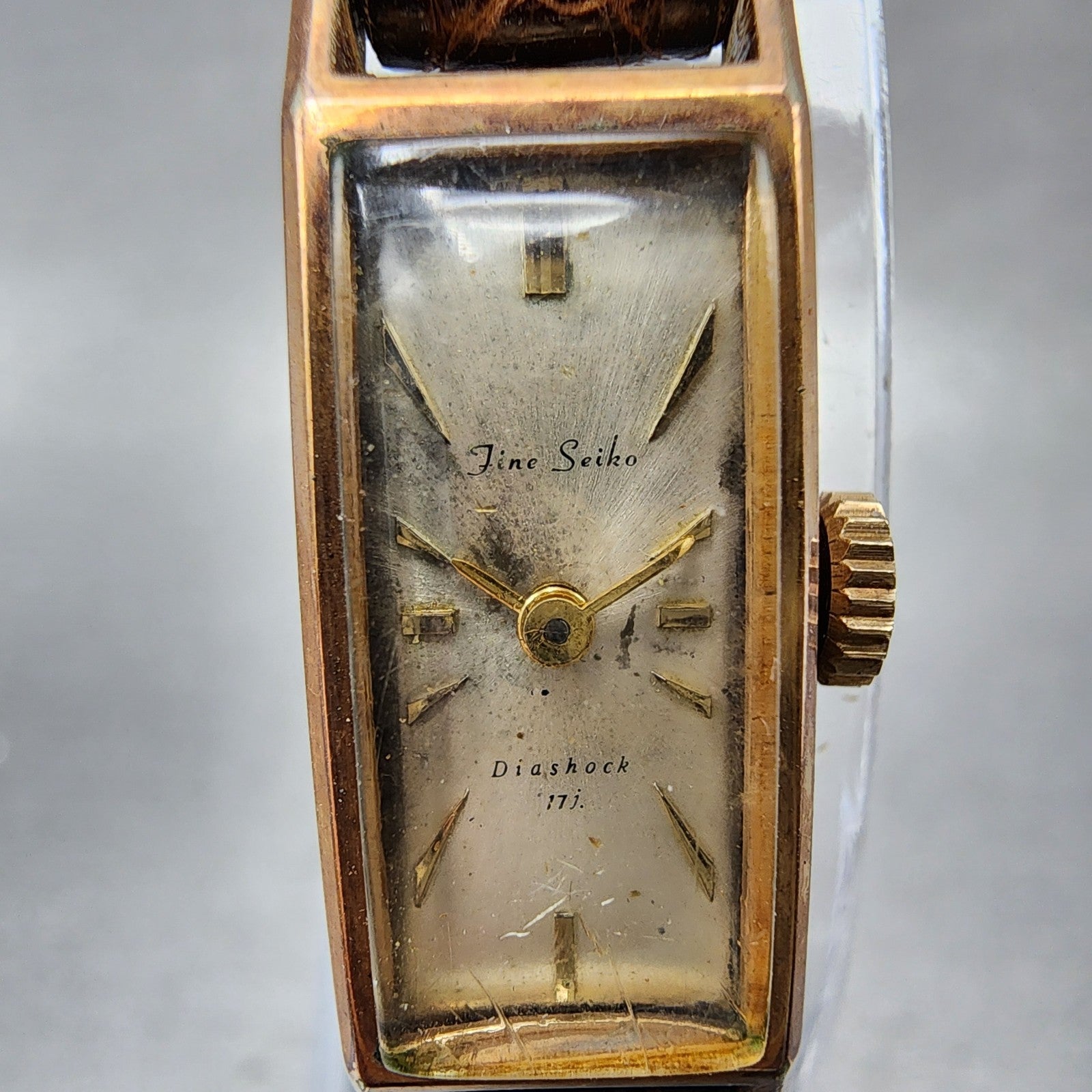 Fine Seiko Tank Watch Women 11mm Silver Dial Gold Plated Manual Wind Runs VTG1
