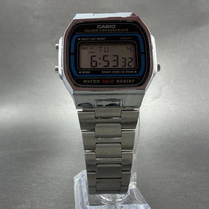 Casio A164W Illuminator Watch Men 36mm Digital Silver Tone Alarm Chrono New Batt5