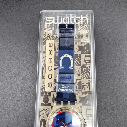 Swatch Access Lucky 7 Watch Men 34mm Blue Dial Clear Case SKZ116 New Battery NOS3