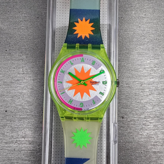 Swatch Artic Star Watch Men 34mm Silver Dial Green Case GJ108 New Battery NOS0