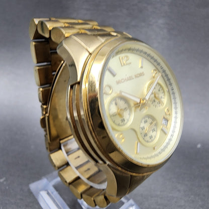 Michael Kors Runway Chronograph Watch Women 38mm Champagne Dial Gold Tone NewBat3