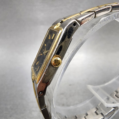 Seiko Tank Watch Women 13mm Black Dial Two Tone Rectangle 2E200AY0 New Battery2