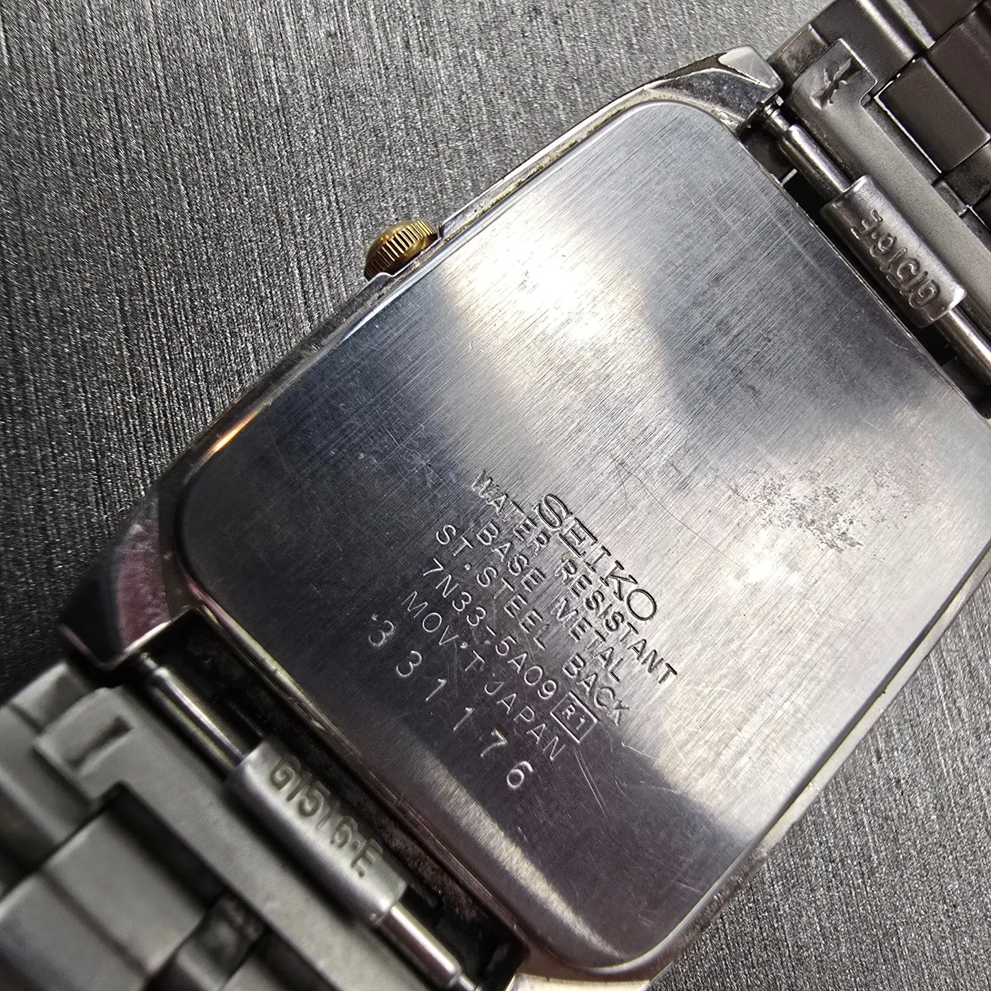 Seiko Watch Men 28mm Gray Dial Two Tone Daydate Rectangle 7N33-5A09 New Battery10