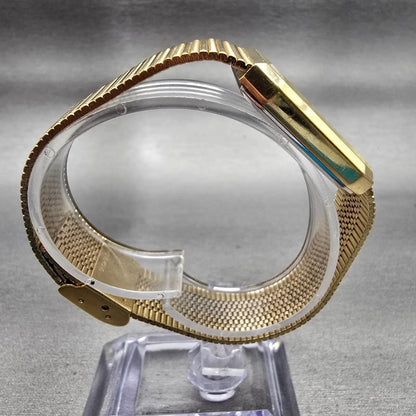 Bulova Watch Men 25mm Gold Dial Gold Tone Gem Stone Rectangle 92M45 New Battery8
