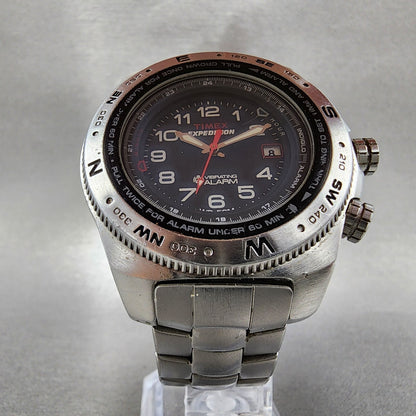 Timex Expedition Watch Men 42mm Black Dial Silver Tone Date New Battery READ!!