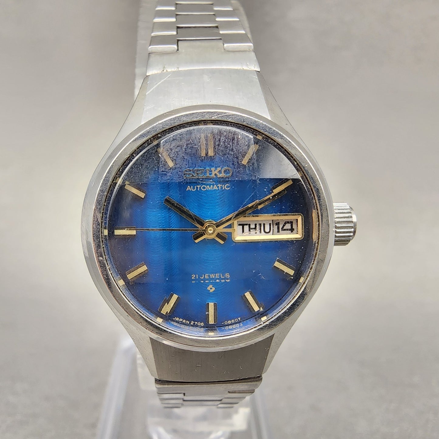 Seiko Automatic Watch Women 24mm Blue Dial Silver Tone Daydate 27060310 Runs0