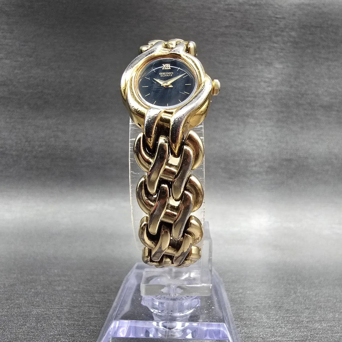 Seiko Watch Women 18mm Black Dial Gold Tone Oval 4N00-F080 New Battery Vintage5