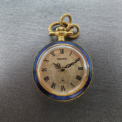 Seiko Pendent Watch Women 23mm Champagne Dial Gold & Blue Tone Manual Runs1