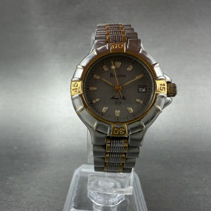 Bulova Marine Star Watch Women 27mm Gray Dial Two Tone Date  New Batt5