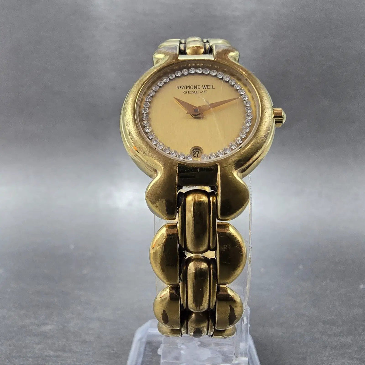 Raymond Weil Watch Women 24mm Gold Dial Gold Plated Round 5355 New Battery5