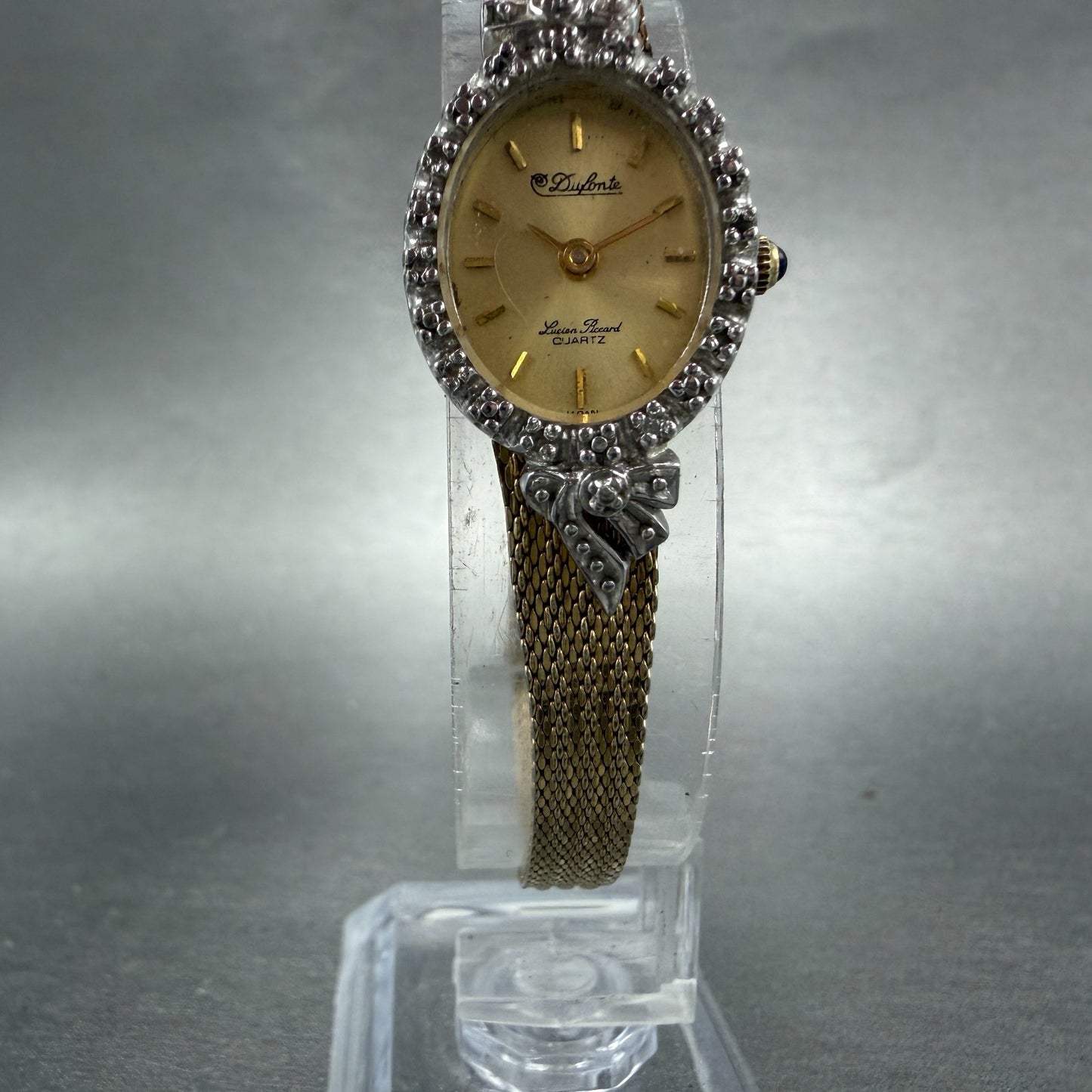 Lucien Piccard Dufonte Watch Women 17mm Champagne Dial Gold Diamond Bezel NewBat5