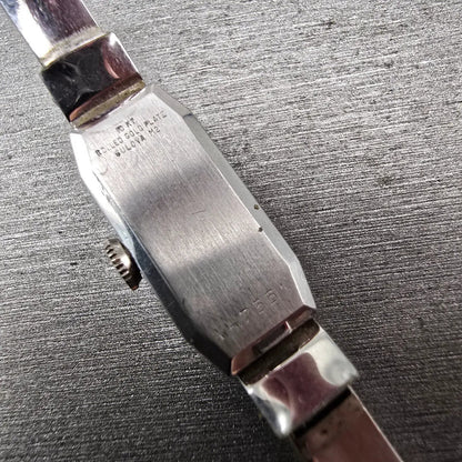 Bulova Watch Women 10mm Silver Dial White Gold Rectangle Manual Wind Vintage10