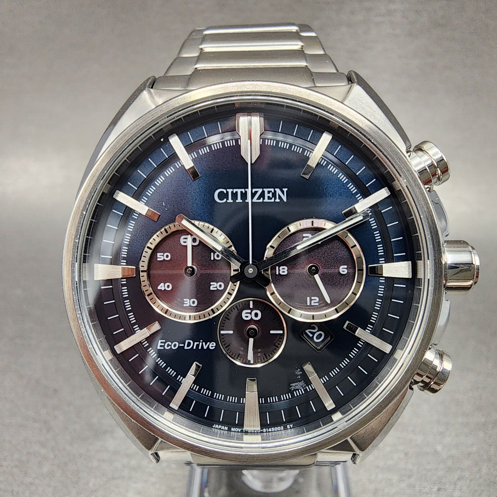 Citizen EcoDrive Chronograph Watch Men 45mm Blue Dial Steel Date CA428886L A121